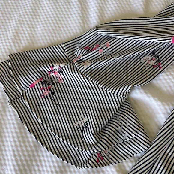Charter Club Floral Striped Blouse with Red Floral Pattern And Bell Sleeves - Picture 8 of 11